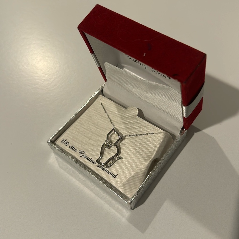 1/10 Carat Diamond Sterling Silver Cat Necklace
